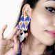 Blue Printed Rectangular Fabric Earrings